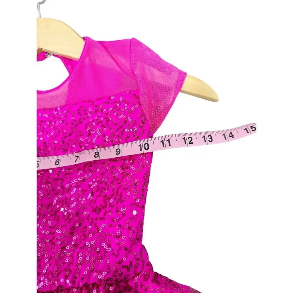 Weissman Hot Pink Black Sequin‎ Dance Costume Solo Competition Child Small